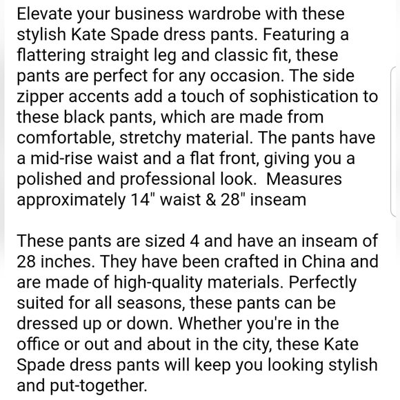 Kate Spade Black Slim Dress Pants size 4 - Picture 10 of 11